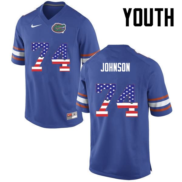 NCAA Florida Gators Fred Johnson Youth #74 USA Flag Fashion Nike Blue Stitched Authentic College Football Jersey NYA2264ZP
